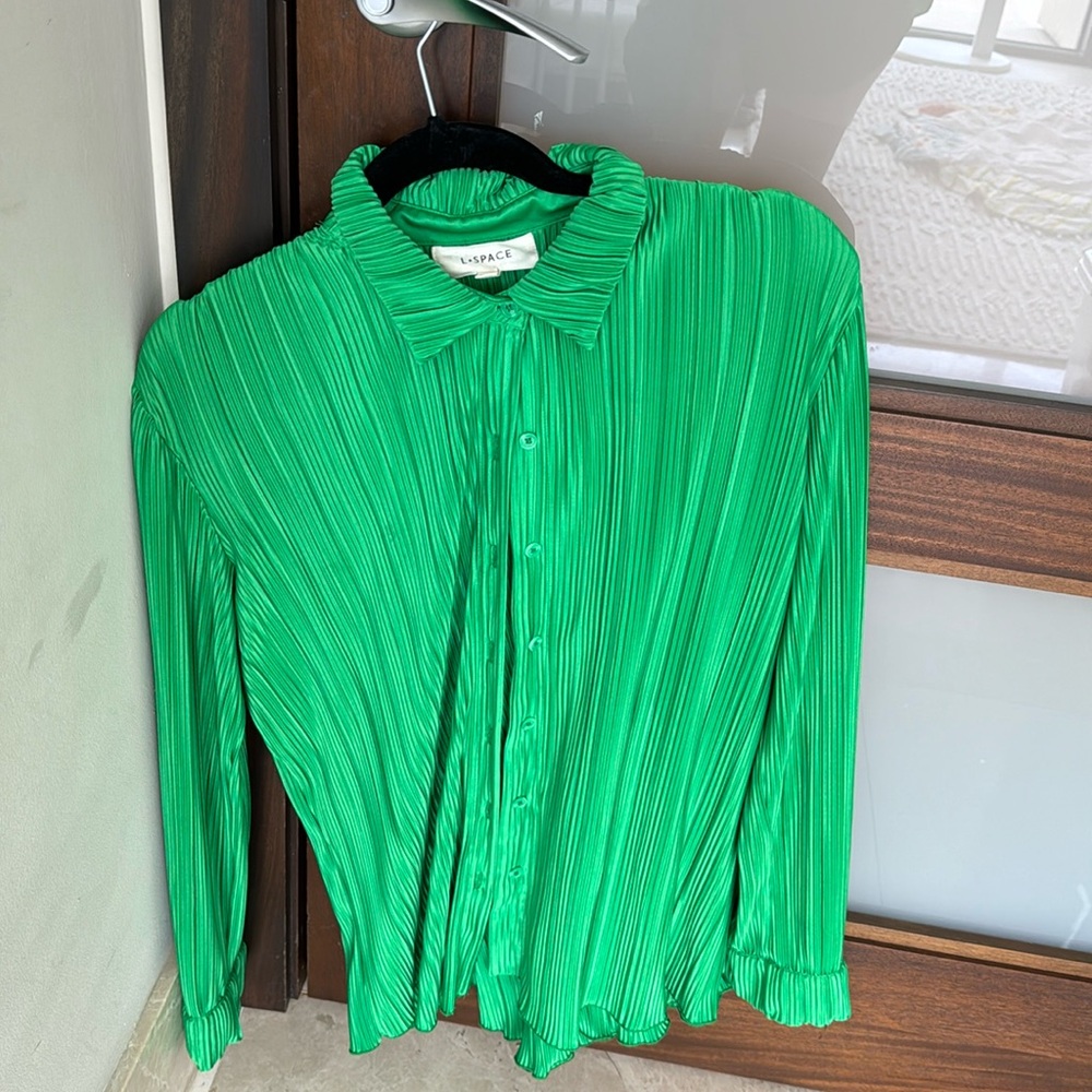 L Space Hazel Plisse Top and Pant Set in Kelly Green Size Medium